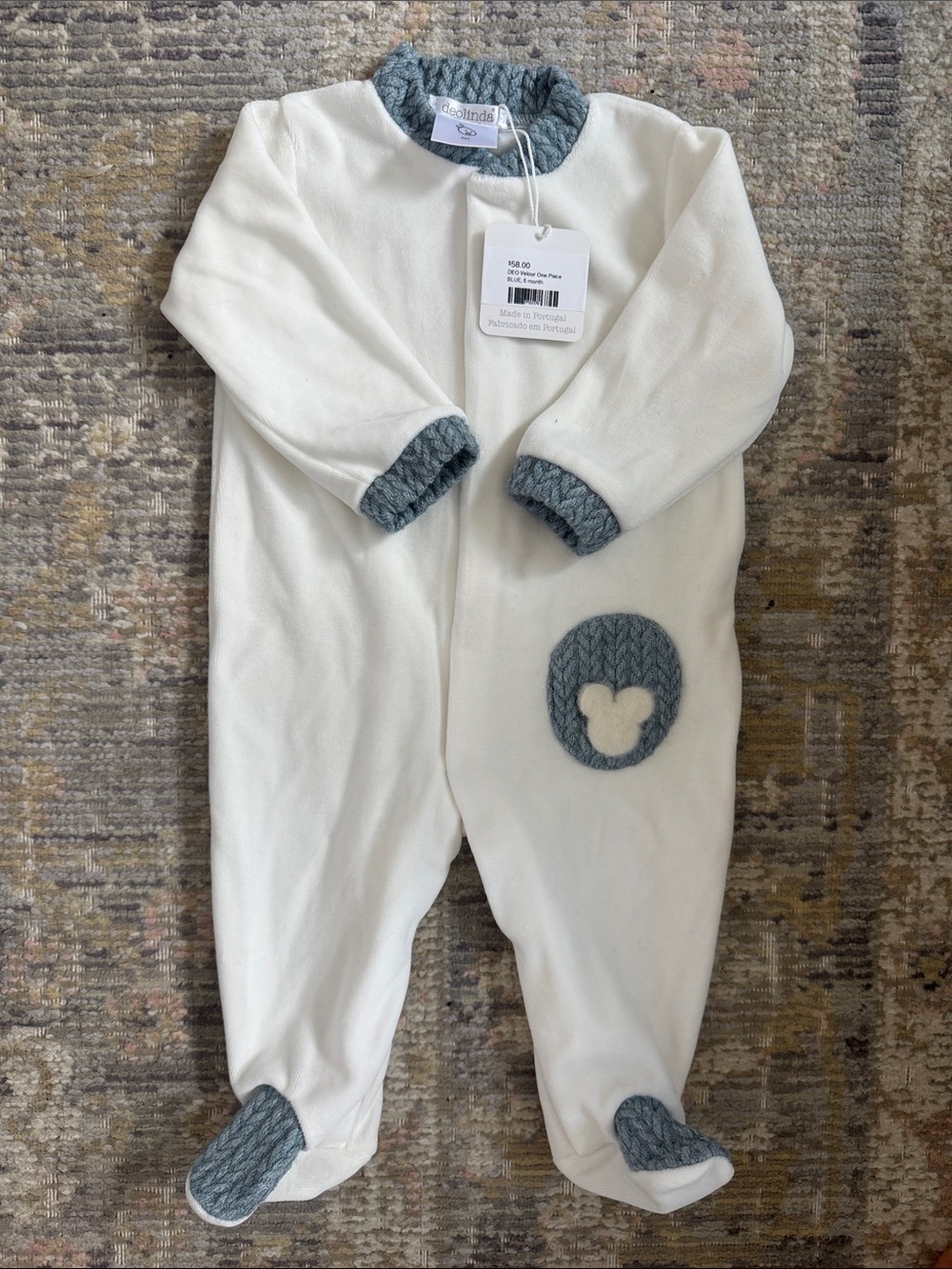NWT Deolinda Velour One-Piece Baby Outfit 6M
